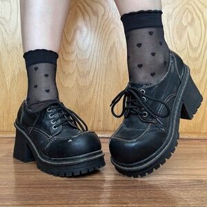 SODA Vintage Y2K Black Faux Leather Chunky Platform Lace Up Heeled Oxford Shoes